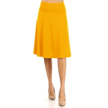 Women's Casual Stretch Basic Foldable High Waist Relaxed Fit A-Line Solid Midi Skirts