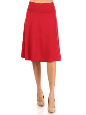 Women's PLUS Simple Foldover Stretch A-Line Flared Knee Length Skirt ...