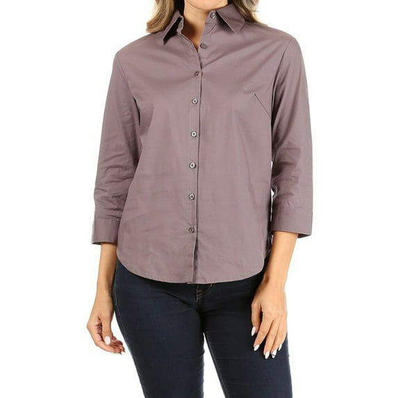 Women's Casual Stretch Button Down 3/4 Sleeve Blouse