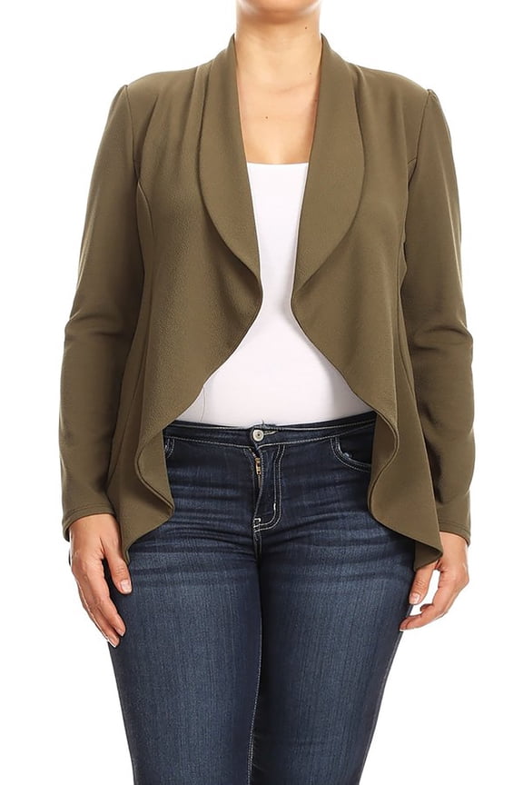 Women's Casual Stretch Comfort Open Front Draped Blazer Jacket Olive L