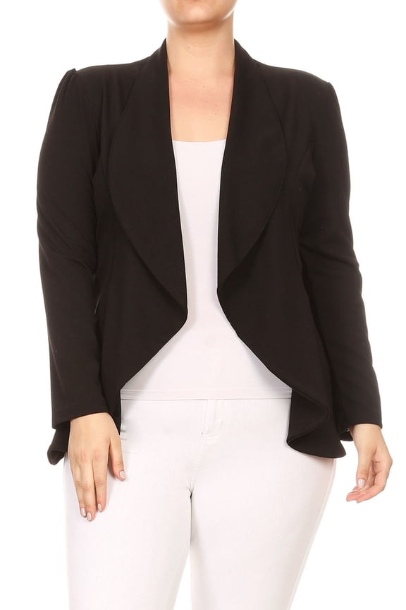Women's Casual Stretch Comfort Open Front Draped Blazer Jacket Black M