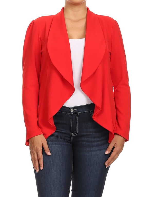 Women's Casual Stretch Comfort Open Front Draped Blazer Jacket Red XL