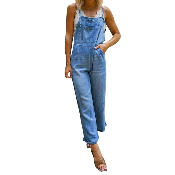 Women's Casual Stretch Denim Bib Overalls Pants Pocketed Jeans Jumpsuits,Blue,M