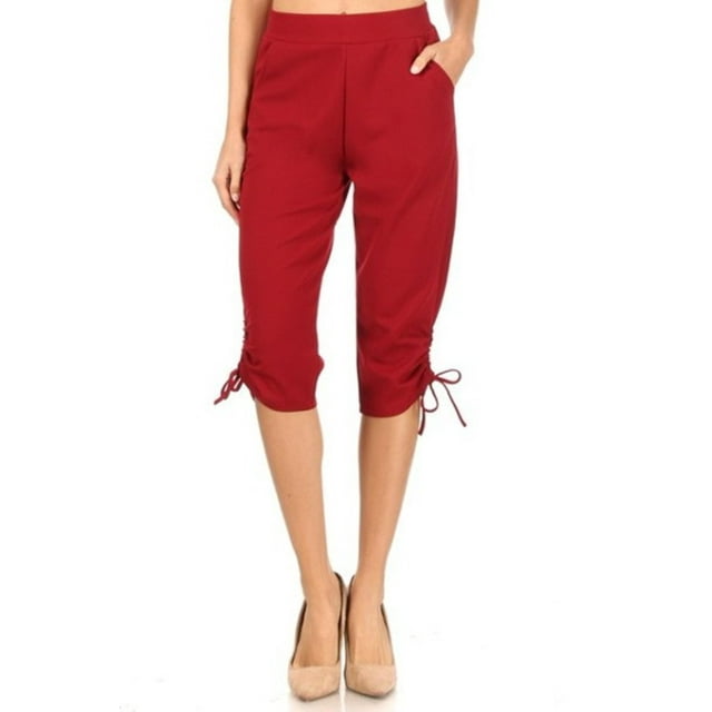 Women's Casual Stretch Elastic High Waist Pockets Solid Capri Pants ...