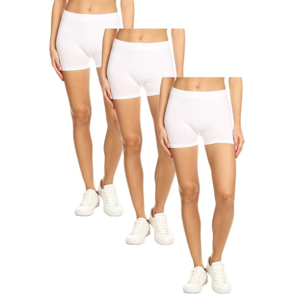 Women's Casual Stretch Elastic Waist Solid Basic Mini Biker Shorts Pants (Pack of 3)