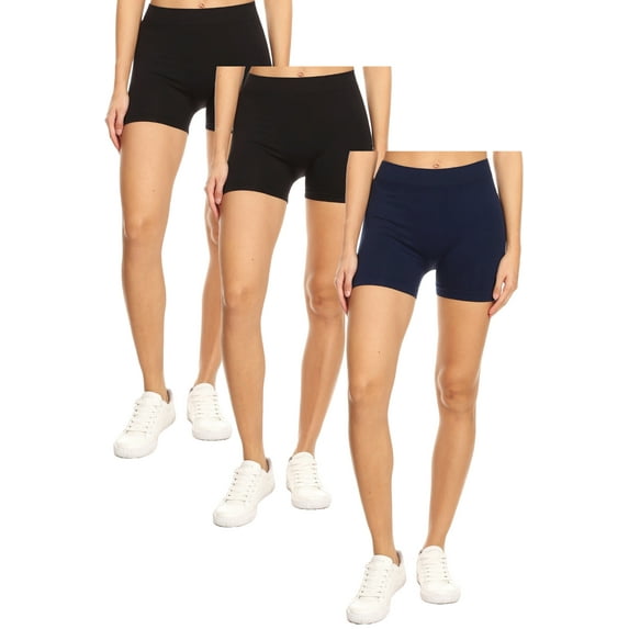 Women's Casual Stretch Elastic Waist Solid Basic Mini Biker Shorts Pants (Pack of 3)