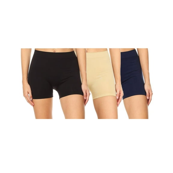 Women's Casual Stretch Elastic Waist Solid Basic Mini Biker Shorts Pants (Pack of 3)