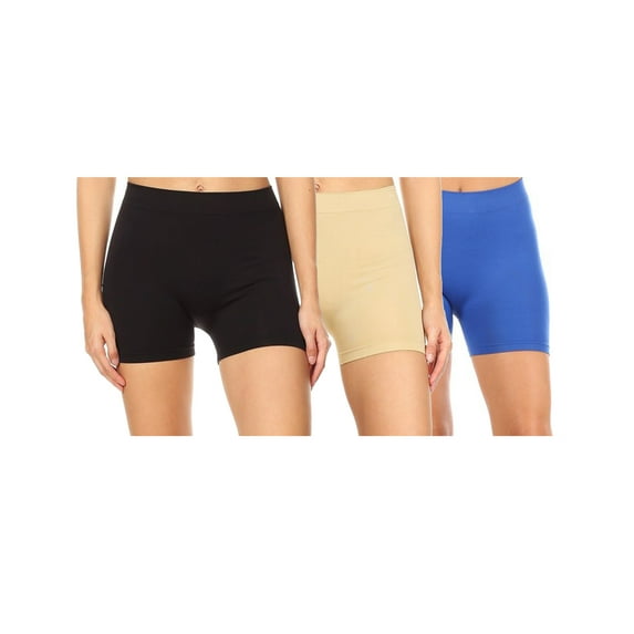 Women's Casual Stretch Elastic Waist Solid Basic Mini Biker Shorts Pants (Pack of 3)