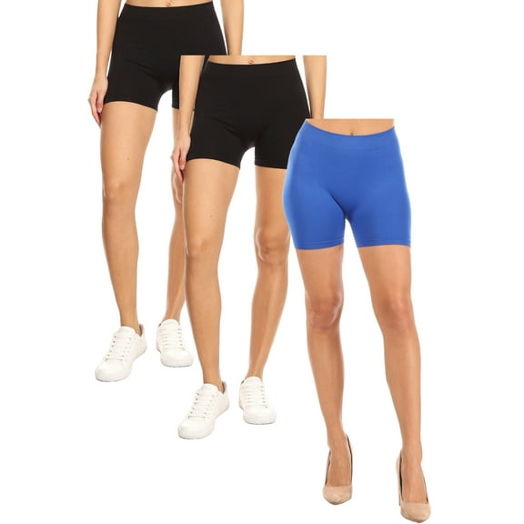 Women's Casual Stretch Elastic Waist Solid Basic Mini Biker Shorts Pants (Pack of 3)