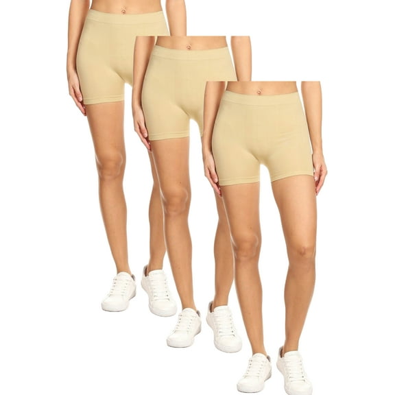 Women's Casual Stretch Elastic Waist Solid Basic Mini Biker Shorts Pants (Pack of 3)