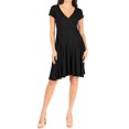 thumbnail image 1 of Women's Casual Stretch Flared A-Line Swing Loose V-Neck Short Sleeve Solid Midi Dress, 1 of 5