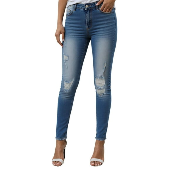 Women's Casual Stretch Jeans Distressed Denim Pants Skinny Fit Comfortable Vacation Everyday Wear Trendy Fashion Tapered Ankle Length