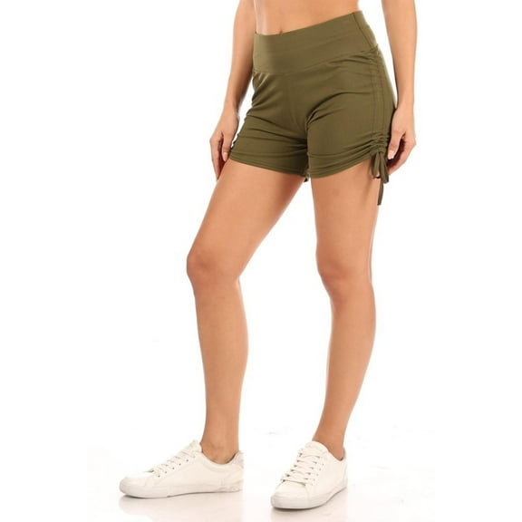 Women's Casual Stretch Side Ruche Detail Solid Shorts Pants