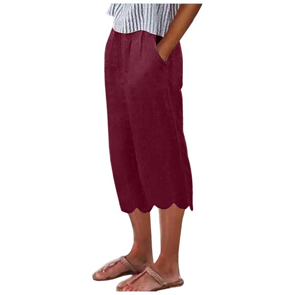 Women's Casual Stretch Yoga Pants Straight Leg Comfortable Loose Fit High Waist Solid Cropped Trousers with Pockets