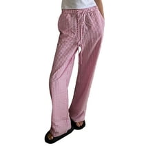 Women's Casual Stripe Print Pants, Drawstring Elastic Waist Loose Straight Long Pants with Pockets Streetwear