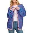thumbnail image 1 of Women's Casual Striped Color Block Hooded Cardigan Long Sleeve Jacket Top​​, 1 of 6