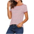 thumbnail image 1 of Women's Casual Striped Crew Neck Short Sleeve T Shirts Tee Tops, 1 of 5