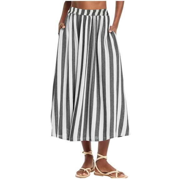 Women's Casual Striped High-Waist Wide-Leg Cotton Lightweight Palazzo Capri Culotte Pants