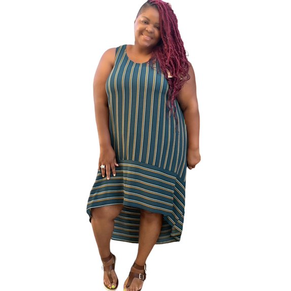 Women's Casual Striped Plus Size Maxi Dress