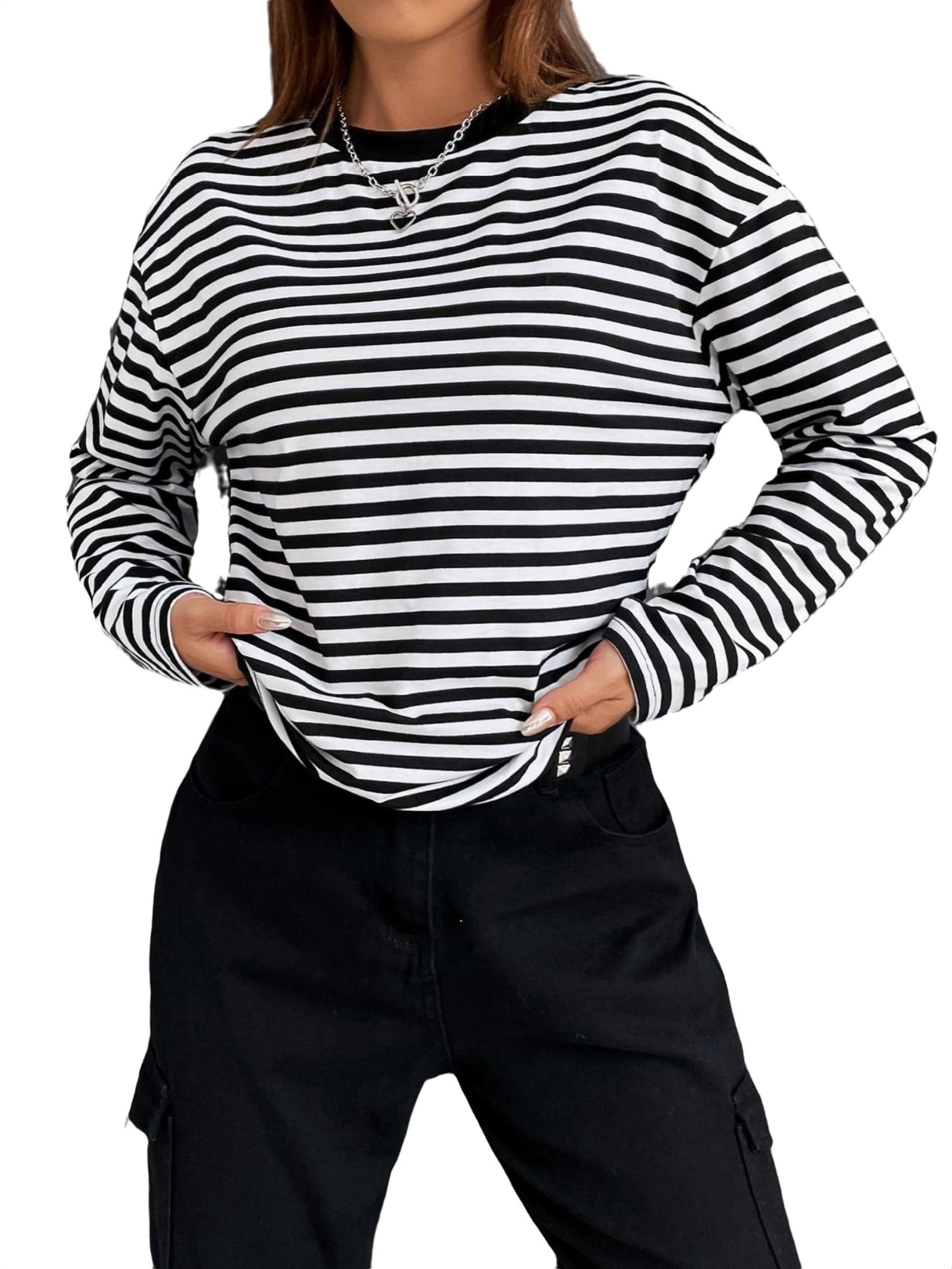 black and white striped long sleeve shirt womens