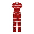 thumbnail image 1 of Women's Casual Striped Scrubs Sets Stretch V-Neck Top and Pants Nurse Uniforms Workwear Outfits with Pockets, 1 of 1