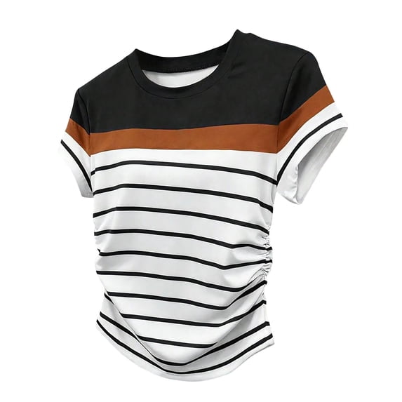 Women's Casual Striped Short Sleeve T Shirts Crewneck Summer Tee Shirts Black L(L)