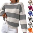 thumbnail image 1 of Women's Casual Striped Sweater Long Sleeve Pullover Crew Neck, Comfortable and Versatile, Great for Everyday Wear and Seasonal Outfits,Orange,S, 1 of 5