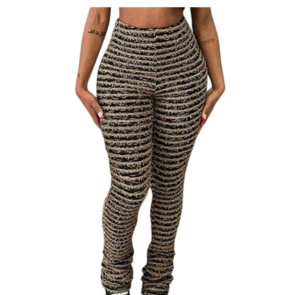 Women’s High‑Waisted Striped Textured Leggings – Plush Knitted Warm Streetwear Trousers