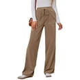 thumbnail image 1 of Women's Casual Stylish Elastic High Waisted Corduroy Trousers with Drawstring, Wide Leg Pants for Women, Fall Winter Fashion Bottoms, Ribbed Velvet,Khaki,L, 1 of 4