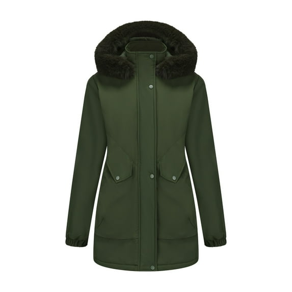 Women's Casual Stylish Hiking Jacket - Detachable Hood Windproof Waterproof Warm Cotton Coat, Olive Green, S