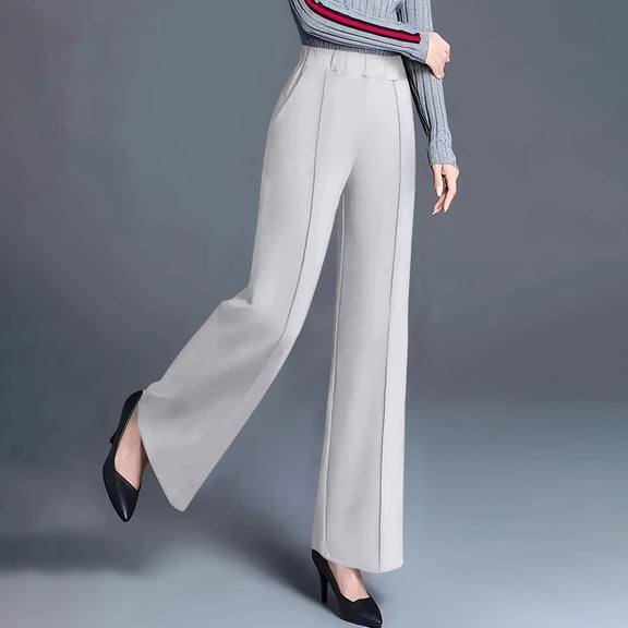 Women's Casual Stylish Solid Color Wide Leg High Waisted Loose Slimming Casual Pants, Tummy Control Trousers for Women, Office Casual Wear,White,XL