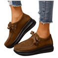 thumbnail image 1 of Women's Casual Suede Dress Shoes Comfortable Platform Wide Toe Box Non Slip Walking Shoes Vintage Lace Up Sneakers Brown Size 7.5, 1 of 5