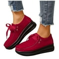thumbnail image 1 of Women's Casual Suede Dress Shoes Comfortable Platform Wide Toe Box Non Slip Walking Shoes Vintage Lace Up Sneakers Red Size 6.5, 1 of 6