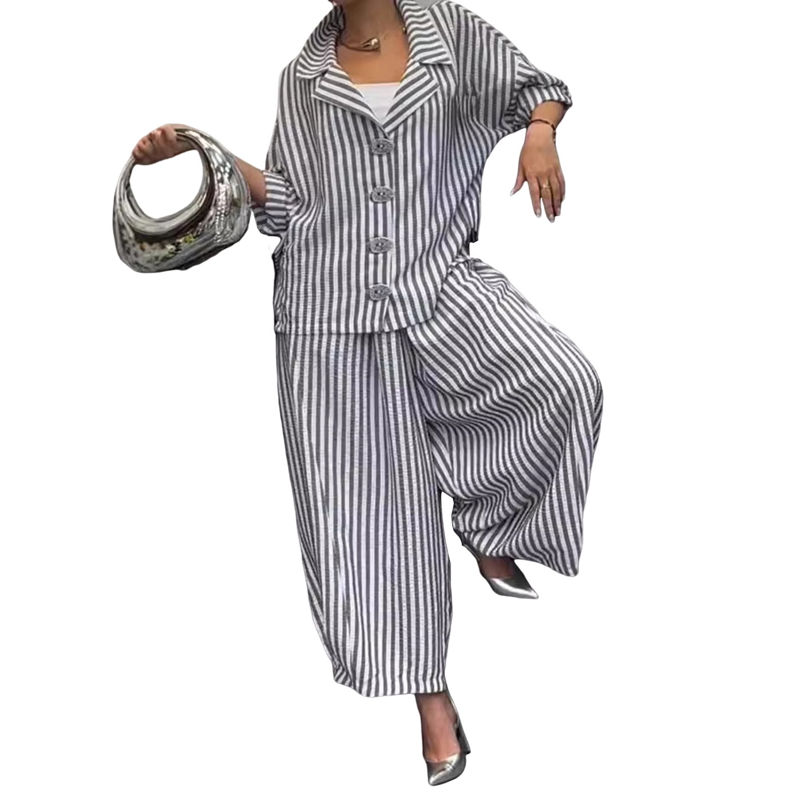 Women's Casual Suit LongSleeved Shirt Top WideLeg Harem Pant 2piece — free download