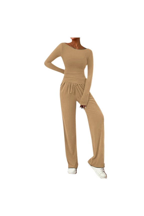 Women's Casual Suit Set Pleated Top Wide Leg Pants Tracksuit Comfortable Stylish Outfit Omen 2 Piece Wear
