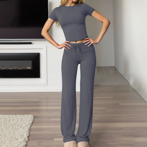 Women's Casual Suit Short Sleeved Top And Pants Home Wear Sports Pants Suit Jumpsuit for Women Elegant Snowmobile Suit for Women Womens Outfits Dressy Casual Womens Business Attire Suits Ladies
