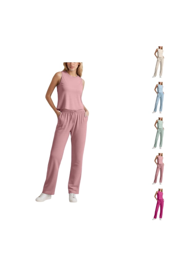 Women's Casual Suit Sleeveless Top Wide Leg Capri Trouser Suit Women'S Casual Pants