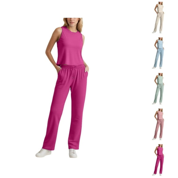 Women's Casual Suit Sleeveless Top Wide Leg Capri Trouser Suit Womens Casual Capris