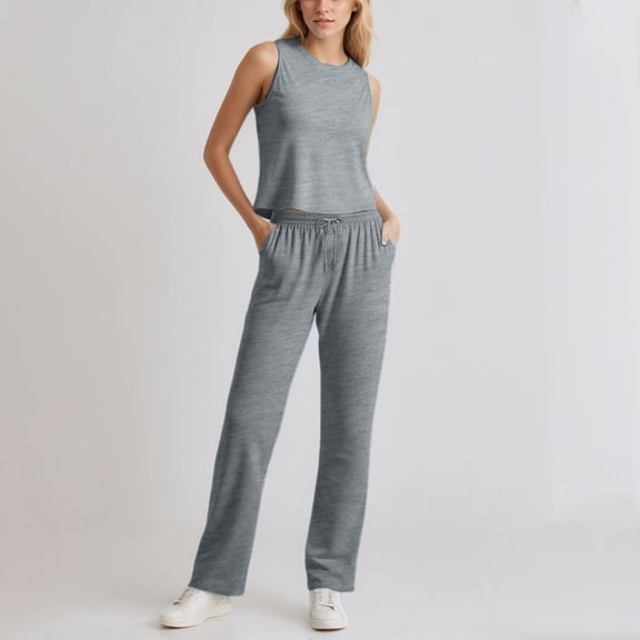Women's Casual Suit Sleeveless Top Wide Leg Capri Trouser Suit plus Size Women Suits Womens Pants Dressy Women Party Outfits Formal Outfits for Women Dress Pant Suits for Women for Work Summer