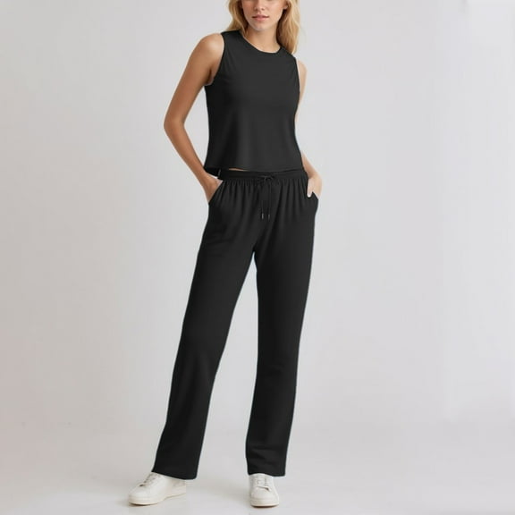 Women's Casual Suit Sleeveless Top Wide Leg Capri Trouser Suit plus Size Women Suits Womens Pants Dressy Women Party Outfits Formal Outfits for Women Dress Pant Suits for Women for Work Summer