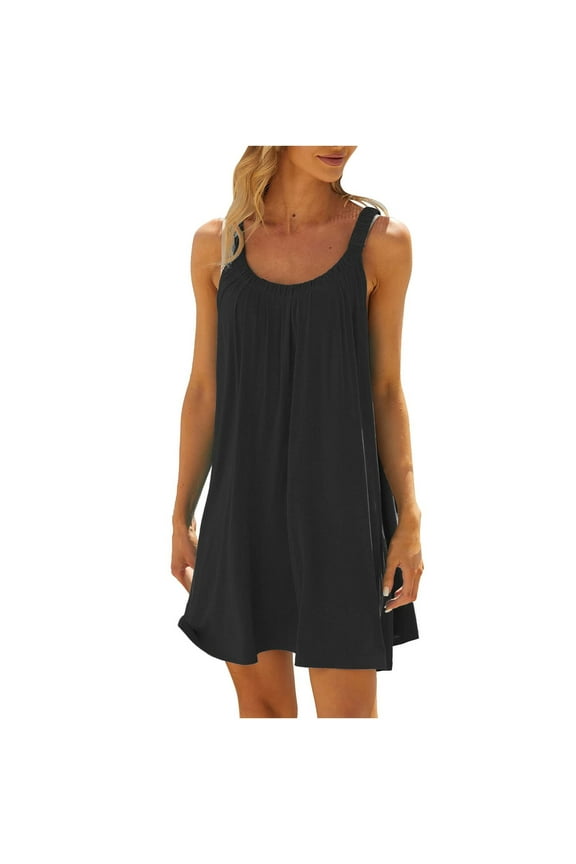 Women's Casual Summer Beach Dress Coverup - Viscose/Spandex, Gathered Neckline, Short Length, All Body Types