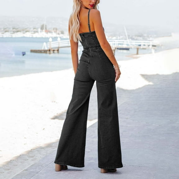 Women's Casual Summer Denim Jumpsuit Light Washed Blue Neckline Stretchy Slim Fit Pants plus Size Pant Suits for Women Dressy 1x Romper Jumpsuits for Women Elegant Woman Jumpsuit Romper Party Jumpsuit