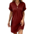 thumbnail image 1 of Women's Casual Summer Dress 2025 V Neck Short Sleeve Boho Mini T Shirt for Beach Work Outfits, 1 of 2