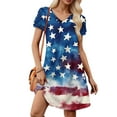 thumbnail image 1 of Women's Casual Summer Dress American Flag Inspired Short Sleeve V-Neck Loose Fit with Pocket for 4th of July, 1 of 4
