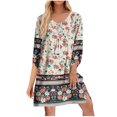 thumbnail image 1 of Women's Casual Summer Dress Boho V Neck 3/4 Sleeve Babydoll Floral Print Flowy Side Split Beach Dress D-Beige, 1 of 5