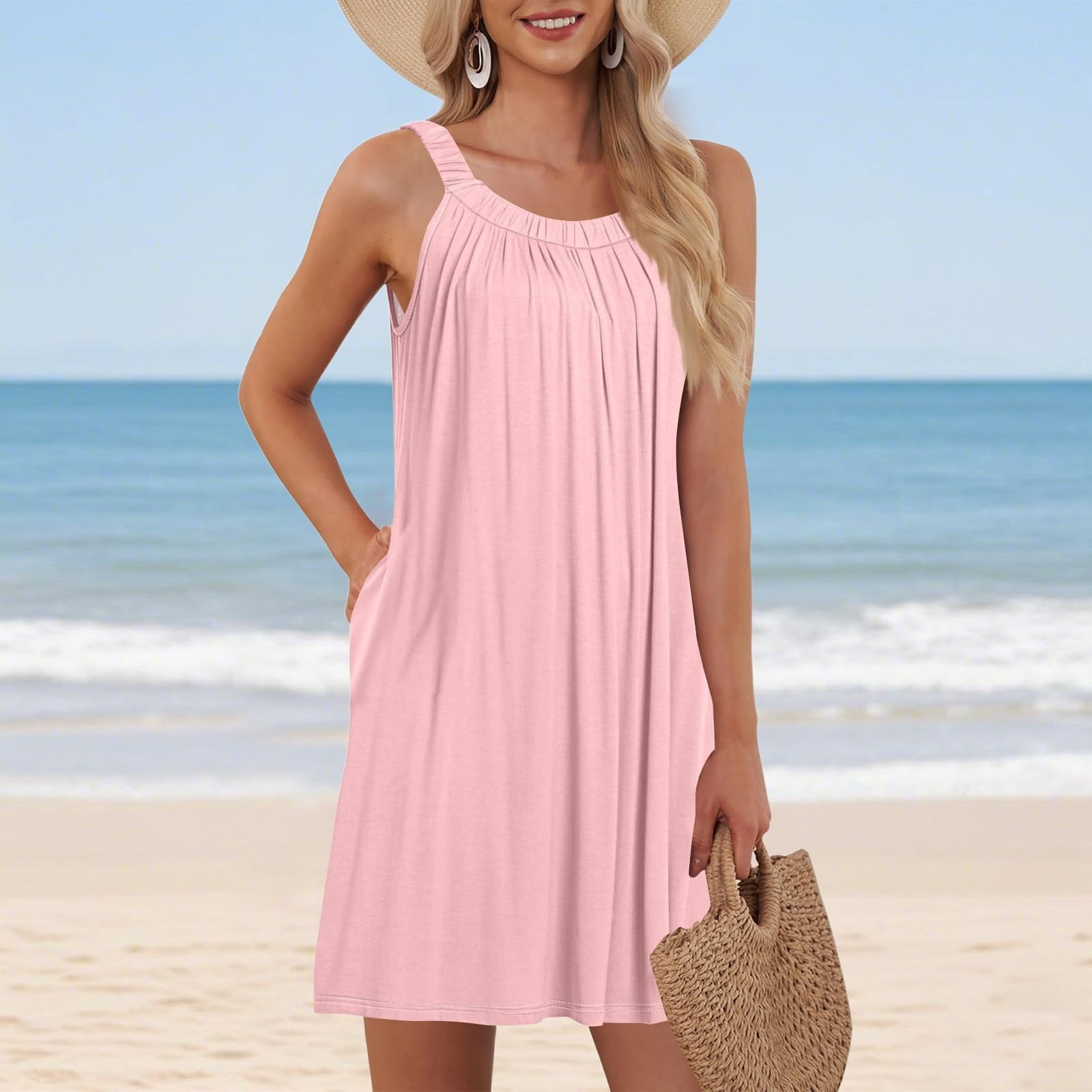 white and black striped dress Sleeveless With Pockets Mint Green Birthday Dress, Color:Soft Coral Style:Bodycon