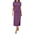 thumbnail image 1 of Women's Casual Summer Dress Short Sleeve Crewneck Split Side Midi Basic Trendy Daily Outfits Comfortable Flowy Stylish, 1 of 2