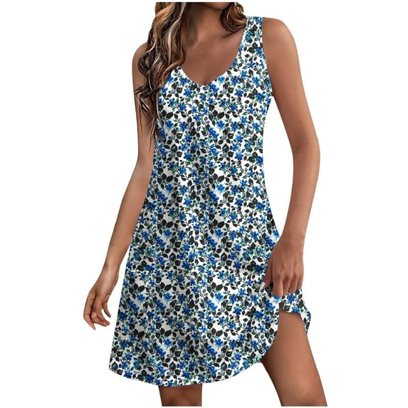 ZQUUVOU Women's Casual Summer Dress Sleeveless Floral Mini Round Neck Beach Dress Multicolor