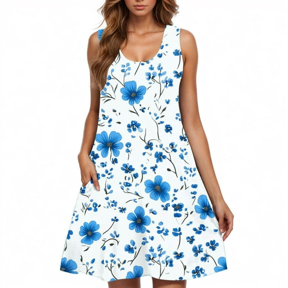 ZQUUVOU Women's Casual Summer Dress Sleeveless Floral Mini Round Neck Beach Dress Multicolor
