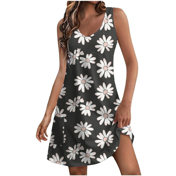 ZQUUVOU Women's Casual Summer Dress Sleeveless Floral Mini Round Neck Beach Dress Multicolor